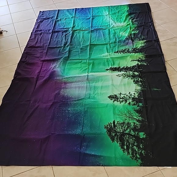 Tapestry, Blanket, Aurora Borealis, Northern Lights Forest, Cotton, 56"x90" - Picture 1 of 5